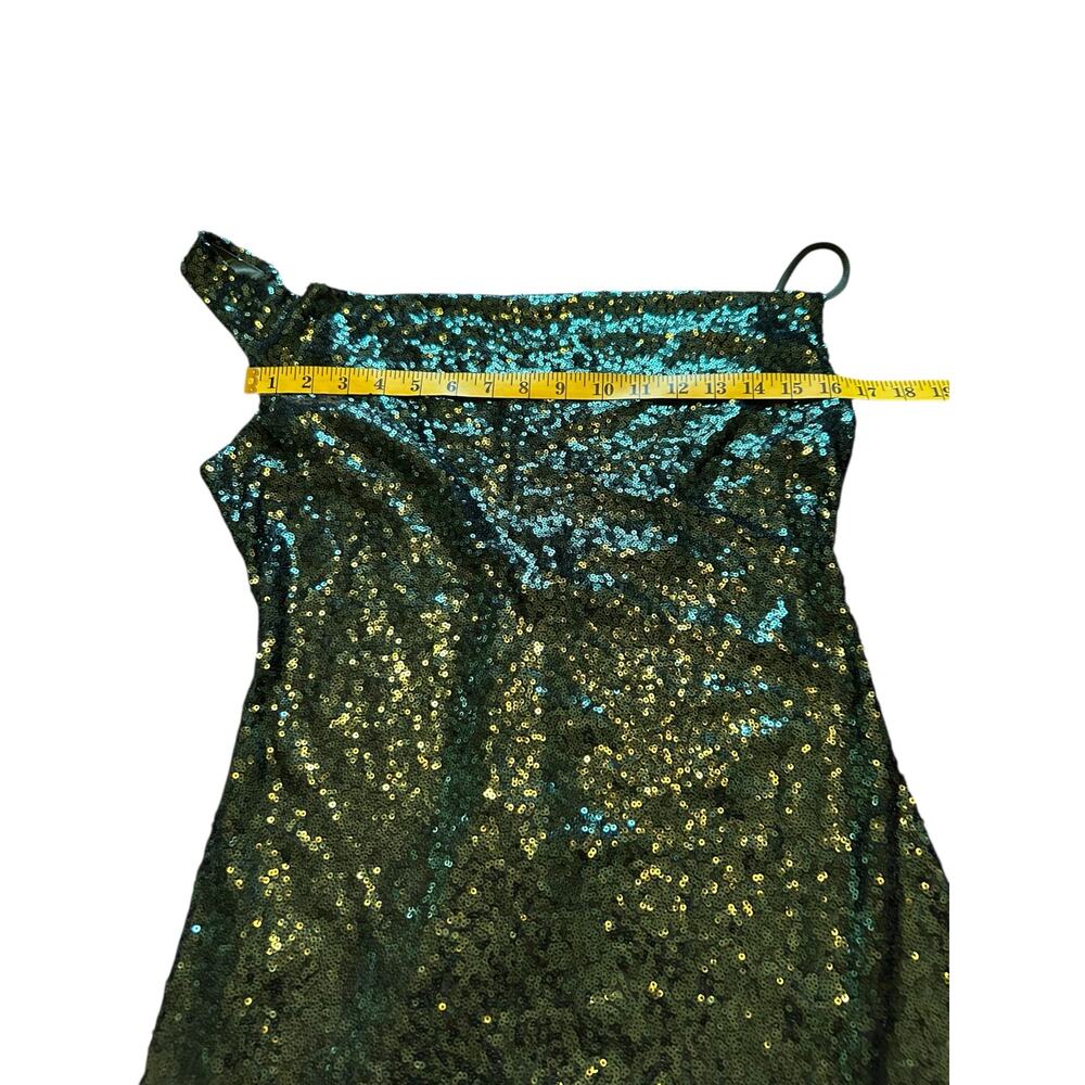 The Vintage Shop Green Sequined One Shoulder Dress - Size L - Picture 4 of 14